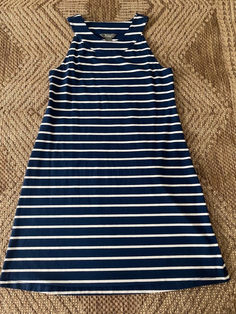 Naturals Navy & White striped sleeveless cotton blend dress Sz Med